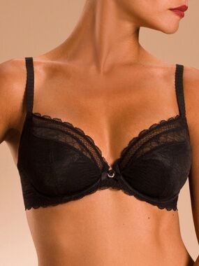 Chantelle C Chic Sexy 3641 Black Lace Plunge Underwire Bra Unlined 30DD